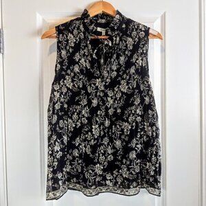 Max Studio Floral Pleated Ruffle Neck Sleeveless Top NWT